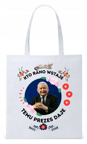 Śmieszny Pis Kaczyński Torba Eco Biała Shopper Z Nadrukiem Ze Zdjęciem na Arena.pl