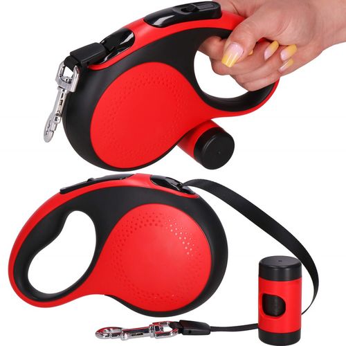 Smycz dla psa taśmowa, automatyczna z pojemnikiem na worki, L - do 50 kg dł. 5 m czarno-czerwona na Arena.pl