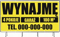 BANER REKLAMOWY 130x80cm oczkowany projekt w cenie WYNAJMĘ 4 POKOJE GARAŻ