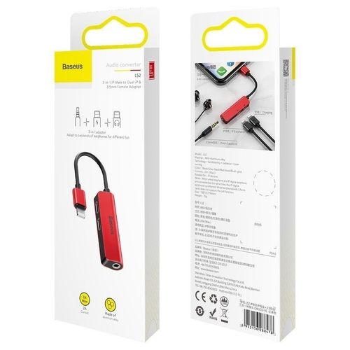 Adapter Audio Baseus L52 Lightning do Mini Jack 3.5mm i 2x Lightning (czerwony) na Arena.pl