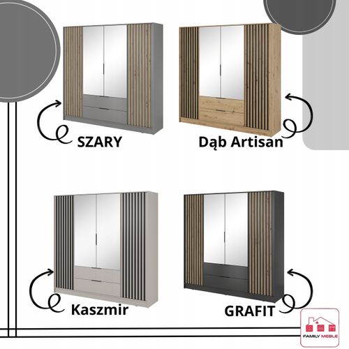 SZAFA GARDEROBA SOREN 4D KASZMIR 200CM OTWIERANA DUŻA PÓŁKI DRĄŻEK LUSTRO na Arena.pl