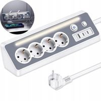 Przedłużacz Listwa Zasilająca Sieciowa 4 Gniazda 1xUSB 2xUSB-C Lampka Biała