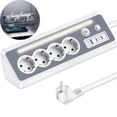 Przedłużacz Listwa Zasilająca Sieciowa 4 Gniazda 1xUSB 2xUSB-C Lampka Biała