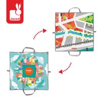 Janod : Klocki drewniane z matą do zabawy Kubix 70 sztuk Miasto