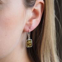 Kolczyki - zielony Bursztyn prostokątny i srebro