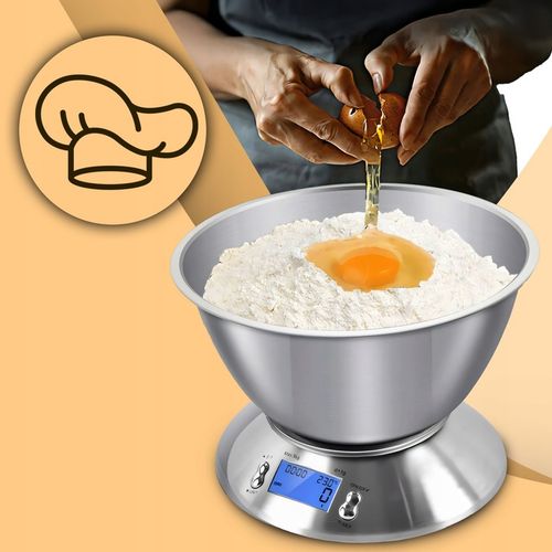DOKŁADNA WAGA KUCHENNA Z TERMOMETR ELEKTRONICZNA Z MISKĄ 1G-5KG INOX na Arena.pl