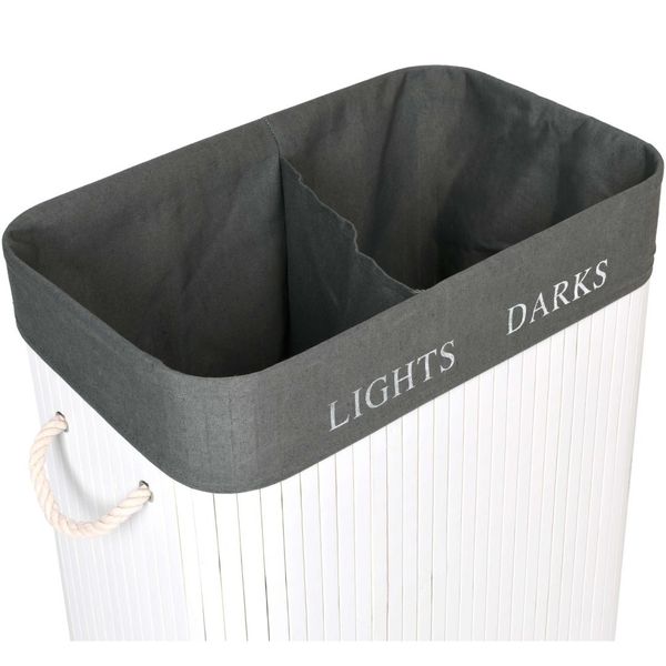 Kosz bambusowy pojemnik na pranie 2 komory biało-szary zdjęcie 7