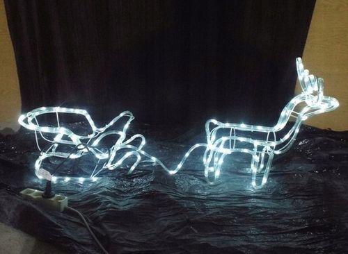 Renifer Świąteczny z Saniami Figurka Świecący LED BIAŁY Zewnętrzny Duży na Arena.pl