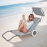 Leżak plażowy z daszkiem i kółkami szary - lekki i funkcjonalny
