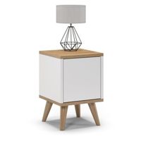 Szafka nocna na nóżkach, zamknięta, SKAND, 30x30x45 cm, biel, dąb, mat