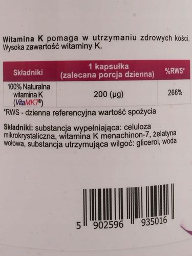 Aliness Witamina K2 z natto MK-7 200µg KOŚCI NACZYNIA KRWIONOŚNE 60kap na Arena.pl