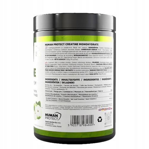 Human Protect CREATINE MONOHYDRATE 500g Kreatyna Monohydrat Jabłko na Arena.pl