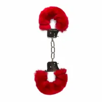 easytoys - kajdanki pluszowe czerwone - komfortowe zapięcia z łańcuchem