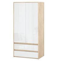 Szafa Garderoba Sypialnia 2 Szuflady Sypialnia Półki Drążek Biały Połysk