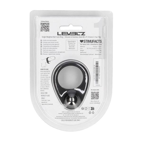 Liquid Silicone Single Weighted Ball Cockring - Black zdjęcie 3
