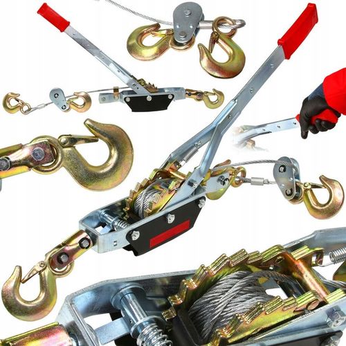 WYCIĄGARKA RĘCZNA LINOWA WCIĄGARKA PRZECIĄGARKA 4T 4000kg 3 HAKI na Arena.pl