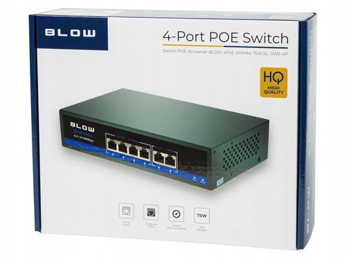 SWITCH POE DO KAMER 4xPOE 100Mbps 2xUpLINK 75W BLOW Extend mode na Arena.pl