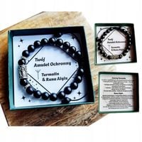 Czarny TURMALIN Runa ALGIZ Amulet OCHRONNY Bransoletka Męska OCHRONNA 290
