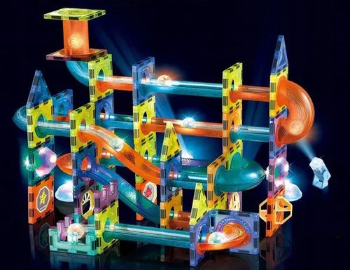 KLOCKI MAGNETYCZNE świecące - tor kulkowy Zestaw XXL 110 el. kulodrom na Arena.pl