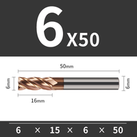 Frez TiSiN 4 ostrza Z-4 do stali nierdzewnej do 55HRC Rozmiar: Ø6x15x6Dx50L