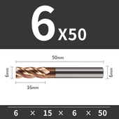 Frez TiSiN 4 ostrza Z-4 do stali nierdzewnej do 55HRC Rozmiar: Ø6x15x6Dx50L