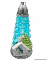 Znicz świąteczny na grób choinka z szopką TURKUSOWA NIEBIESKA CHOINKA