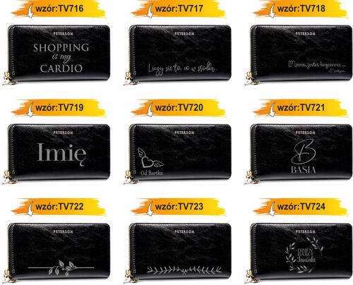 Portfel damski skórzany czarny GRAWER prezent na urodziny twój napis imię na Arena.pl