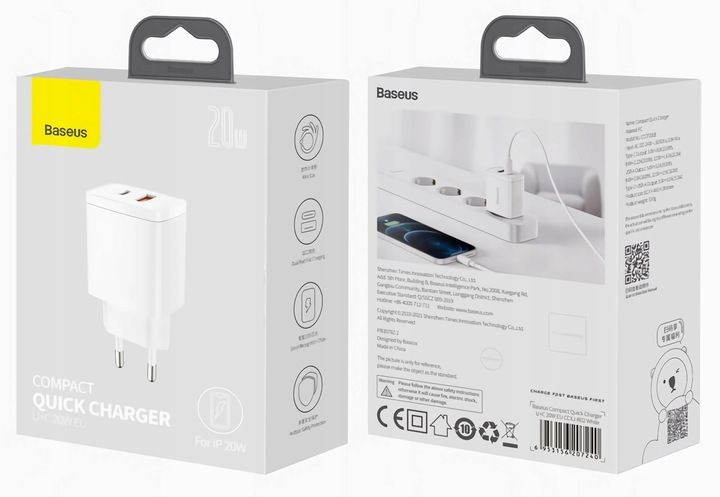 BASEUS SZYBKA ŁADOWARKA DO TELEFONU ZASILACZ 2x USB-C USB 20W PD QC 3.0 zdjęcie 2