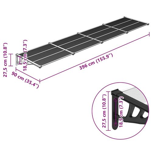 Daszek nad drzwi, czarno-przezroczysty, 396x90 cm, poliwęglan na Arena.pl