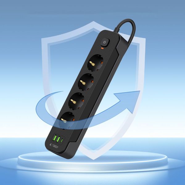 tech-protect pcl4x3 power strip long 2 usb & 1 type-c & 4 socket zdjęcie 4