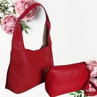 Stylowa torebka z eko skóry z mini-kosmetyczką Ażurowa damska torebka