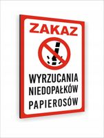 Tabliczka znak informacyjny dibond 30x20 ZAKAZ WYRZUCANIA NIEDOPAŁKÓW