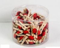 drewniane klamerki naturalne 2,5cm  z biedroneczką 100szt   4452