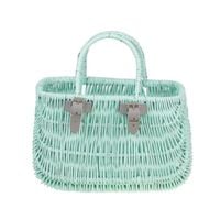 akcesoria rowerowe MALOWANY WIKLINOWY KOSZ NA ROWER DZIECIĘCY W KOLORZE MIĘTOWYM + PASKI SKÓRZANE 22x10 H13/16 CM