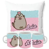 ZESTAW PODUSZKA + KUBEK + PUSHEN IMIĘ KOT PREZENT KOTKI URODZINY UNIKALNY