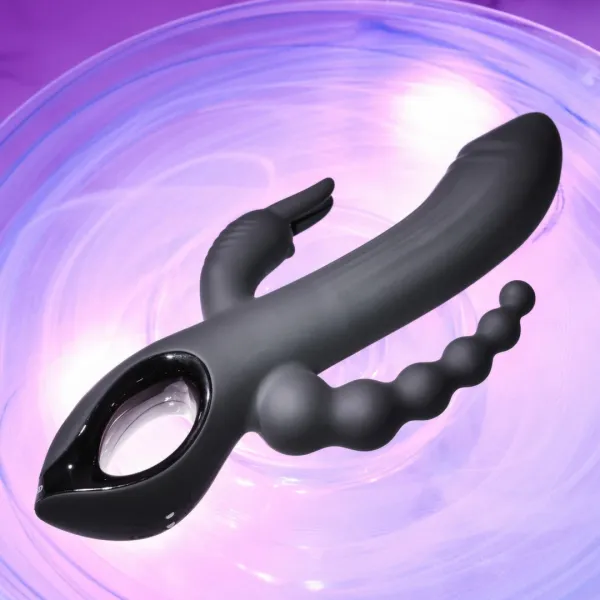 evolved trifecta rabbit vibrator black - trojfunkcyjny model zdjęcie 4
