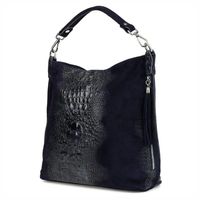 VERA PELLE torebka zamszowa worek kroko z paskiem na ramię V476 granatowa