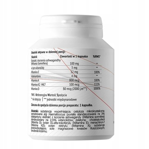 ADEK PRO KOMPLEKS WITAMIN 100% : A,D3,E,K2 MK-7 + ASTAKSANTYNA + ASHWAGANDA na Arena.pl