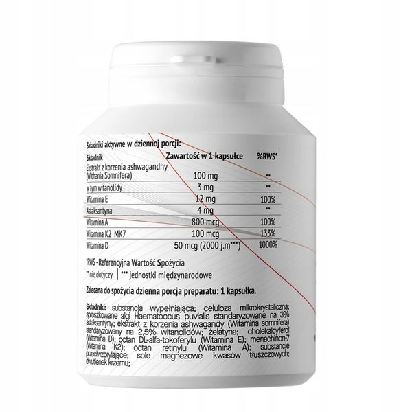 ADEK PRO KOMPLEKS WITAMIN 100% : A,D3,E,K2 MK-7 + ASTAKSANTYNA + ASHWAGANDA zdjęcie 2