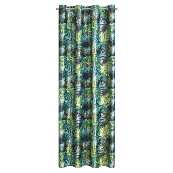 Zasłona gotowa na przelotkach DAVOS 140x250 czarno zielona w liście zdjęcie 1