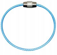 Brelok skręcana linka na Gwint w gumie PCV niebieska baza steel do kluczy