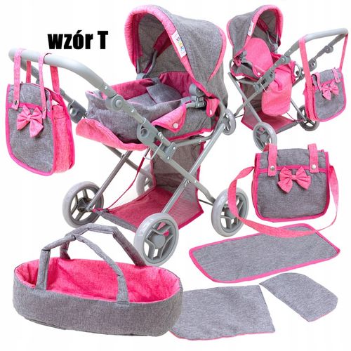 WÓZEK DLA LALEK 3w1 Spacerowy Głeboki Nosidło Torba Przewijak DORIS na Arena.pl