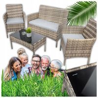 WYGODNY ZESTAW OGRODOWY SZARY RATTANOWY DLA 4 OSÓB Z PODUSZKAMI HIT SEZONU