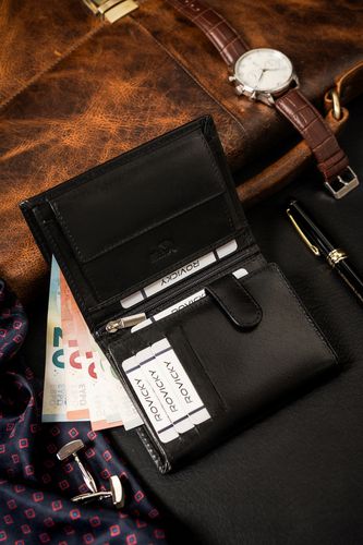 rozbudowany portfel męski ze skóry naturalnej z systemem rfid - rovicky na Arena.pl