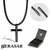 SERASAR, Męski Skórzany Naszyjnik "Krzyżyk" Prezent dla Męża lub Chłopca