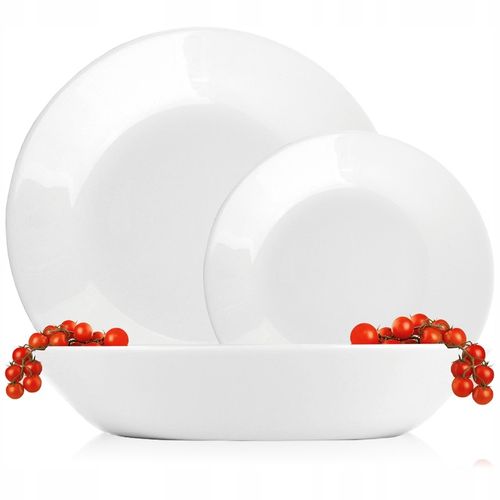 SERWIS OBIADOWY BIAŁE SZKŁO ZESTAW TALERZY BIAŁY NA 6 OSÓB WZÓR SONIA na Arena.pl