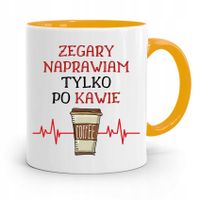 Kubek Żółty Dla Zegarmistrza Tylko Po Kawie Z Nadrukiem Ze Zdjęciem