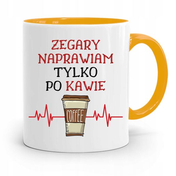 Kubek Żółty Dla Zegarmistrza Tylko Po Kawie Z Nadrukiem Ze Zdjęciem zdjęcie 1