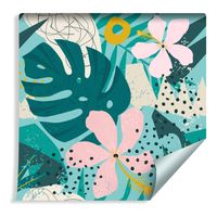 Tapeta Tropikalna Modne Kolorowe Liście i Kwiaty Natura