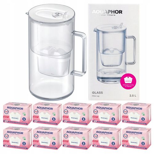 Dzbanek szklany filtrujący do wody Aquaphor Glass biały 10 filtrów MaxforMg na Arena.pl